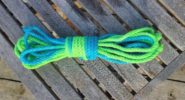 Blue/neon green jute shibari rope