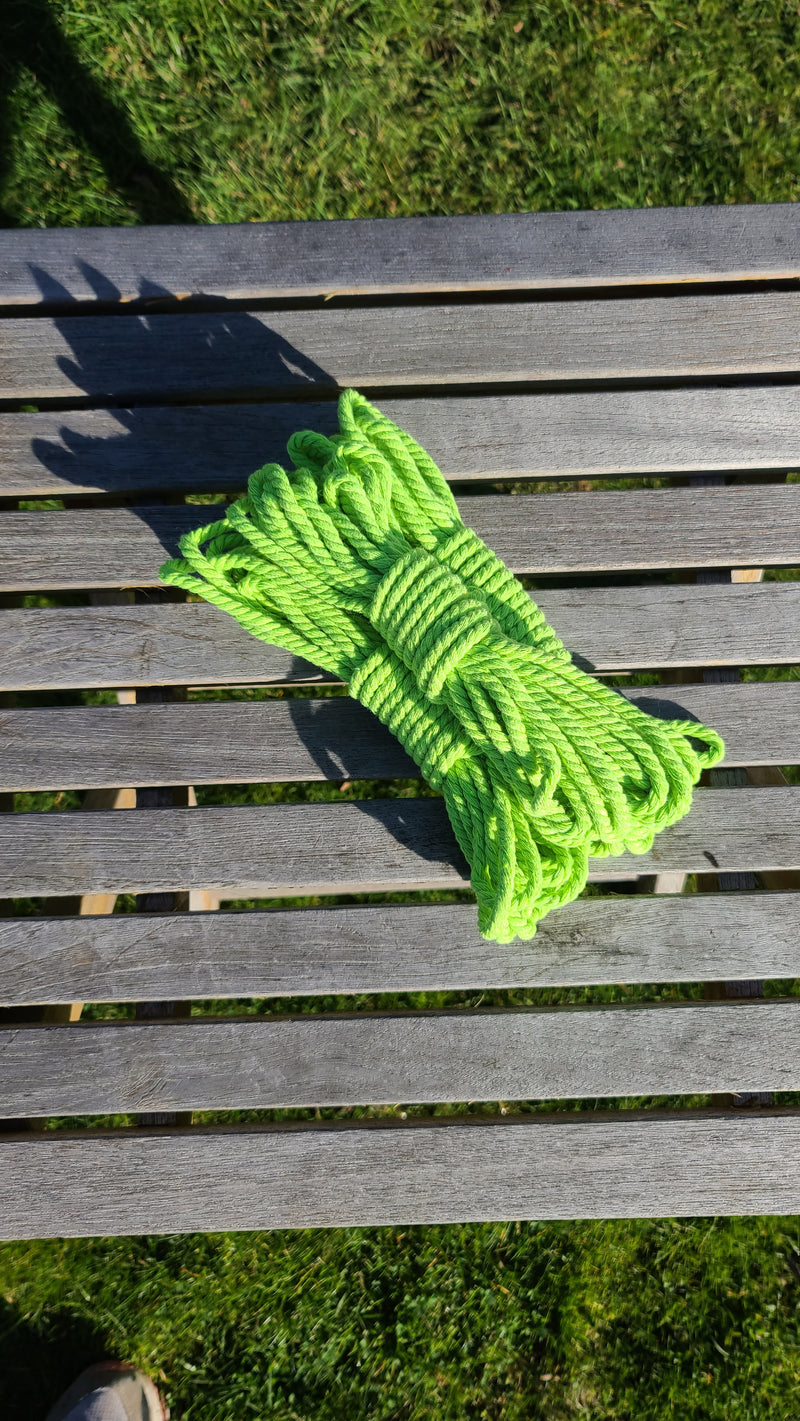 Thinner neon green cotton shibari rope