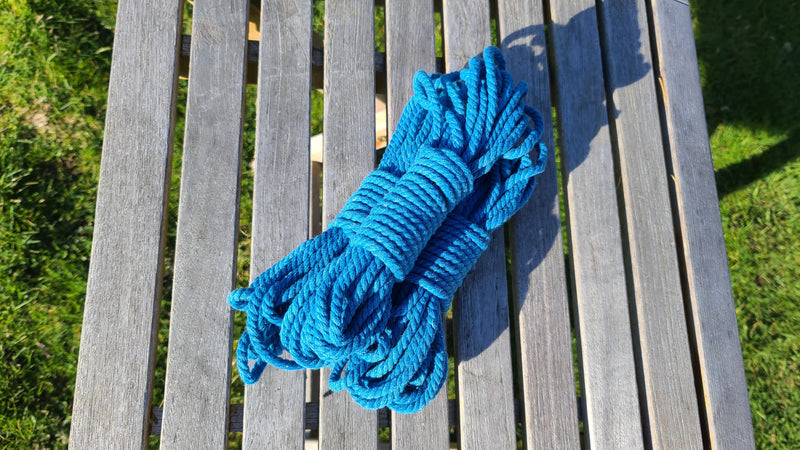 Thinner blue cotton shibari rope