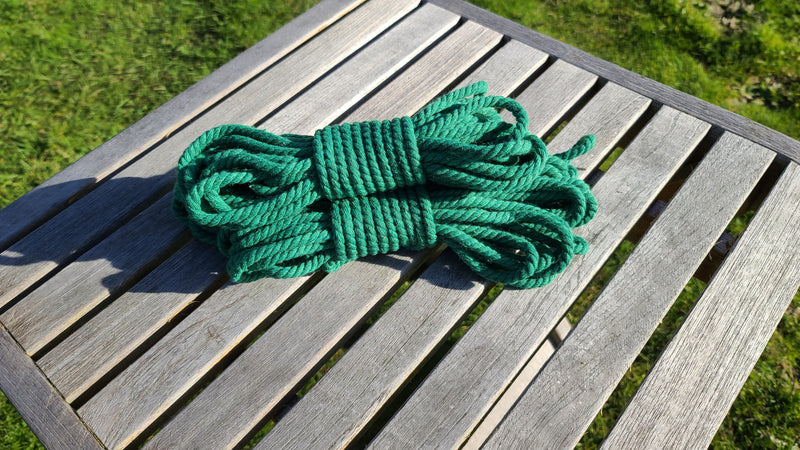 Thinner green cotton shibari rope