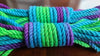 Blue/neon green/purple jute shibari rope