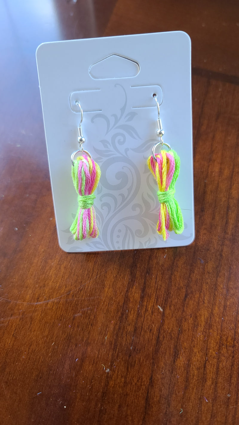 Green/pink/yellow rope bundle earrings