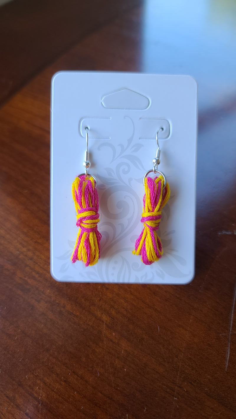 Pink/yellow rope bundle earrings