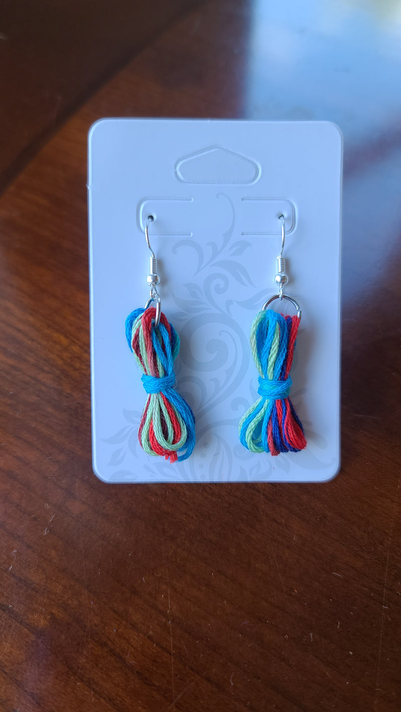 Blue/red/green rope bundle earrings