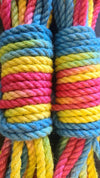 Blue/pink/yellow jute shibari rope