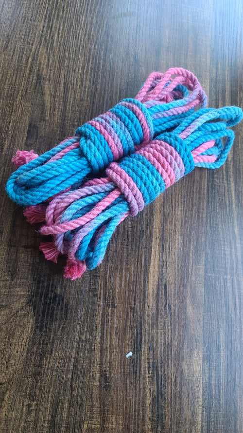 Blue/pink jute shibari rope
