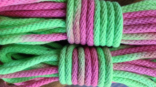 Neon green/pink solid braid cotton rope