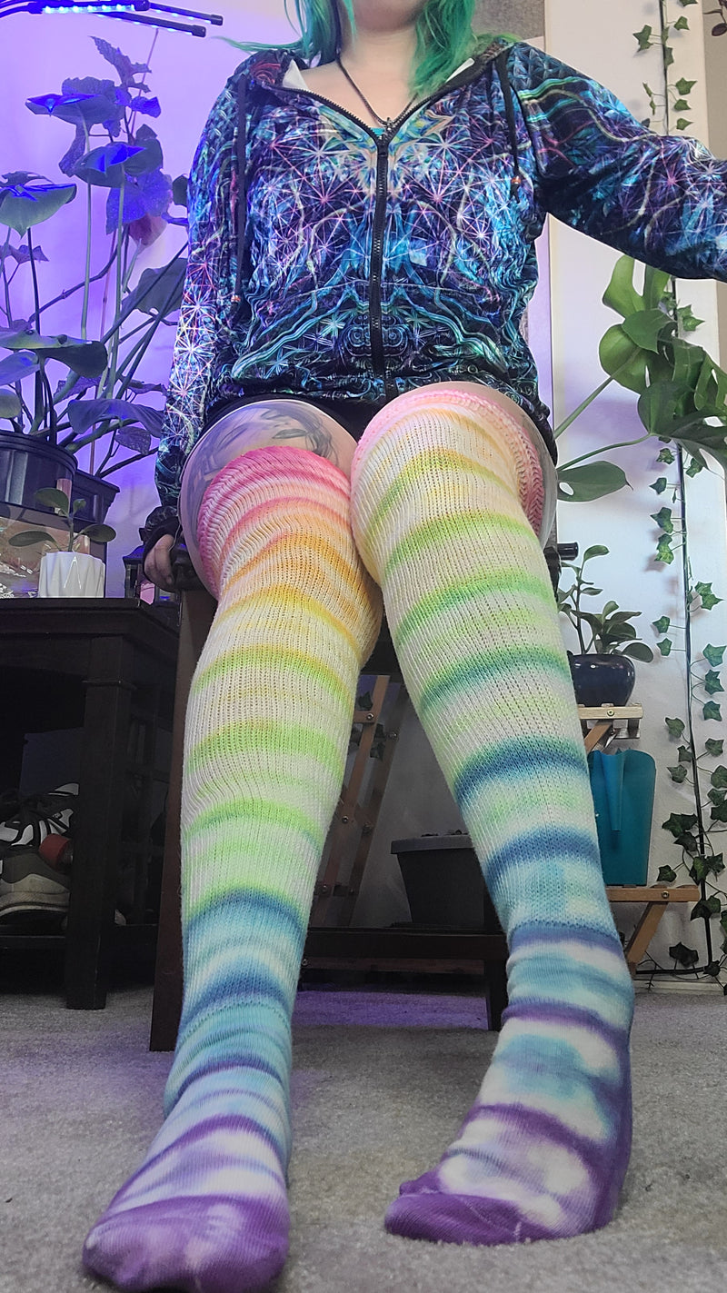 Rainbow tye dye thigh high socks