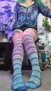 Pink purple blue tye dye thigh high socks