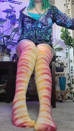 Fire tye dye thigh high socks
