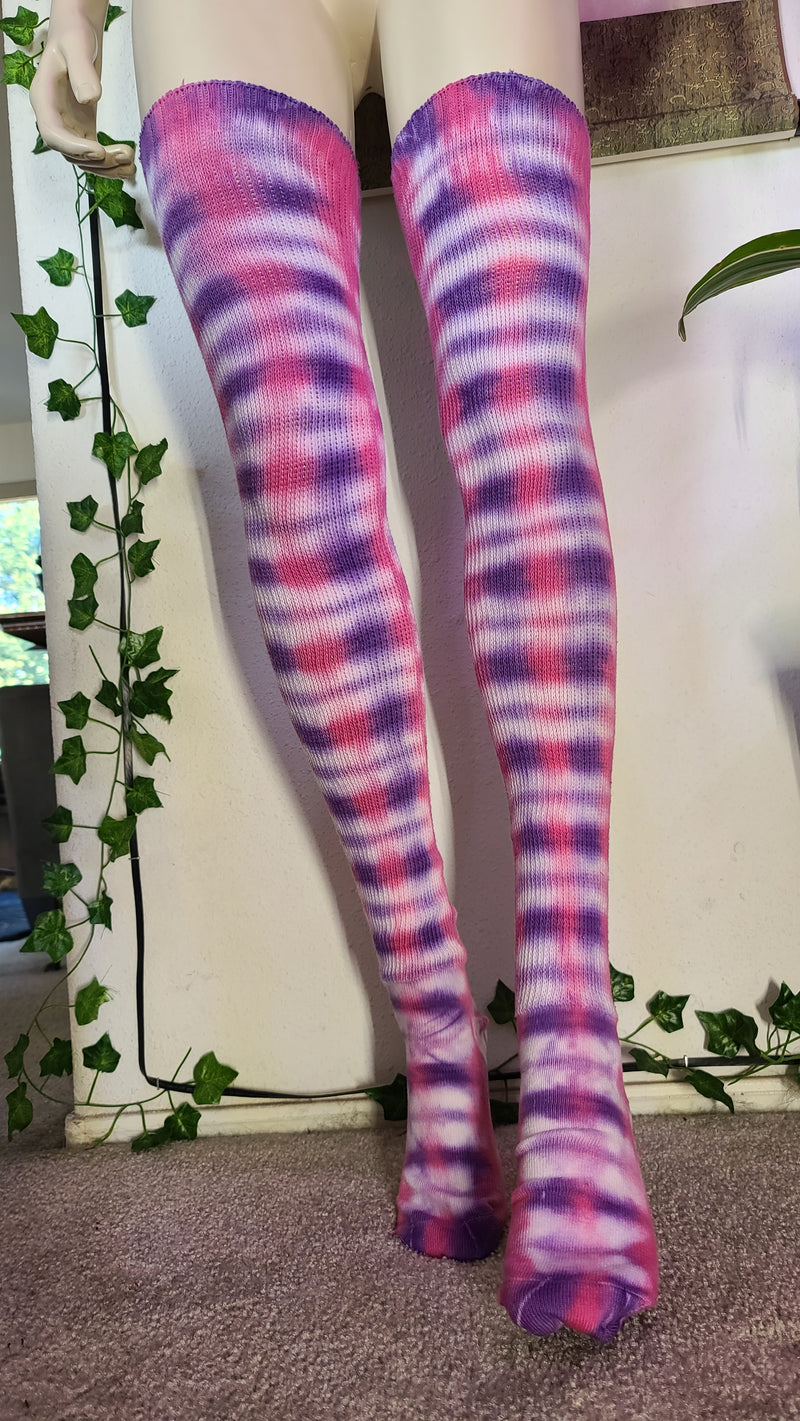 Purple/pink tye dye thigh high socks