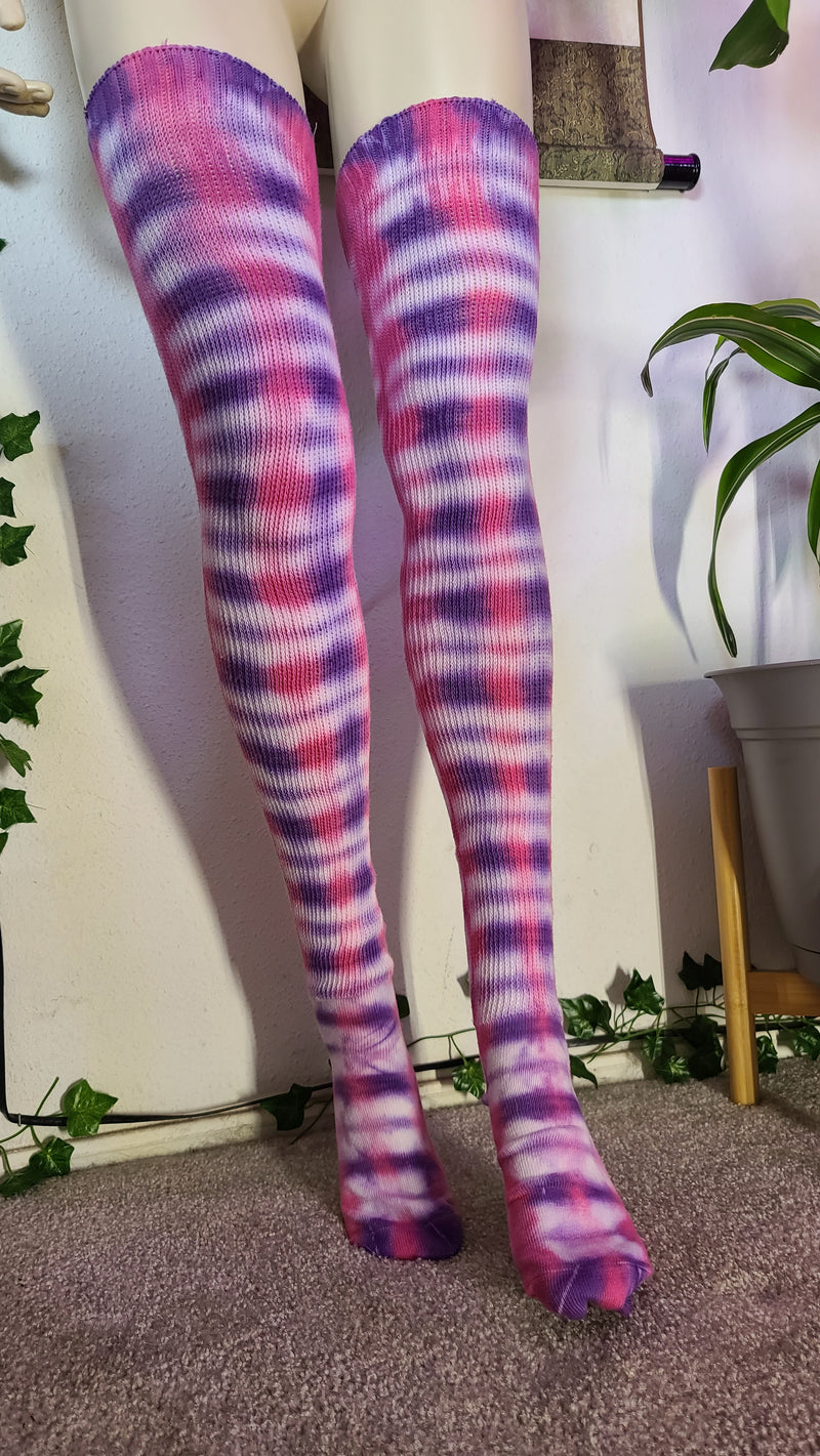 Purple/pink tye dye thigh high socks