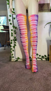 Purple/pink/orange tye dye thigh high socks