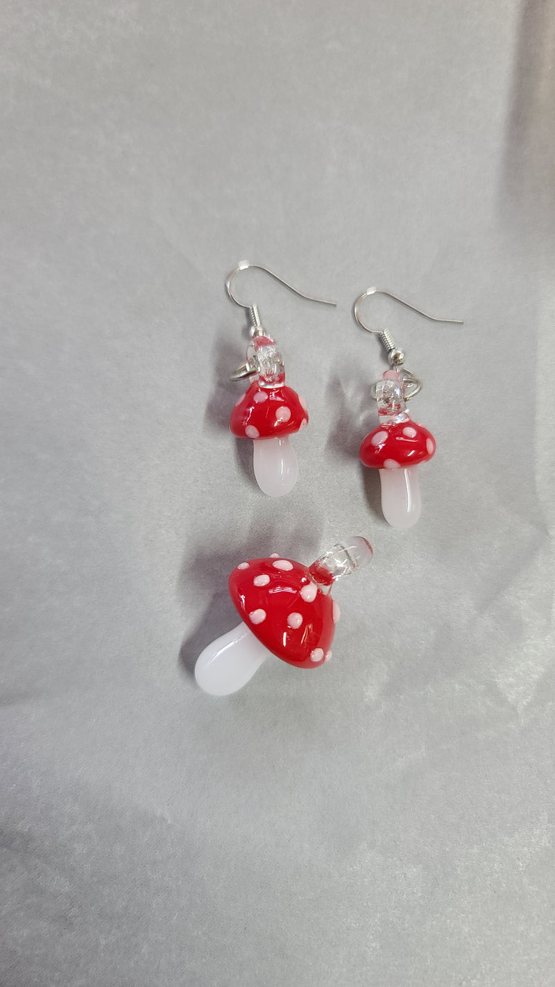 Glass mushroom necklace & earring sets