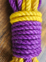 Purple/yellow jute shibari rope