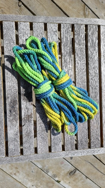 green/blue/yellow cotton 3ply rope