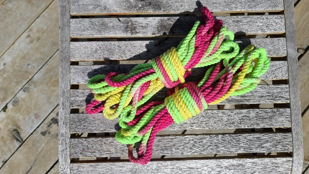 Green/pink/yellow cotton 3ply rope