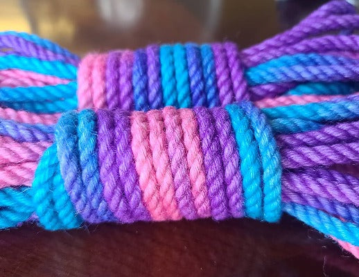 Blue/purple/pink jute shibari rope